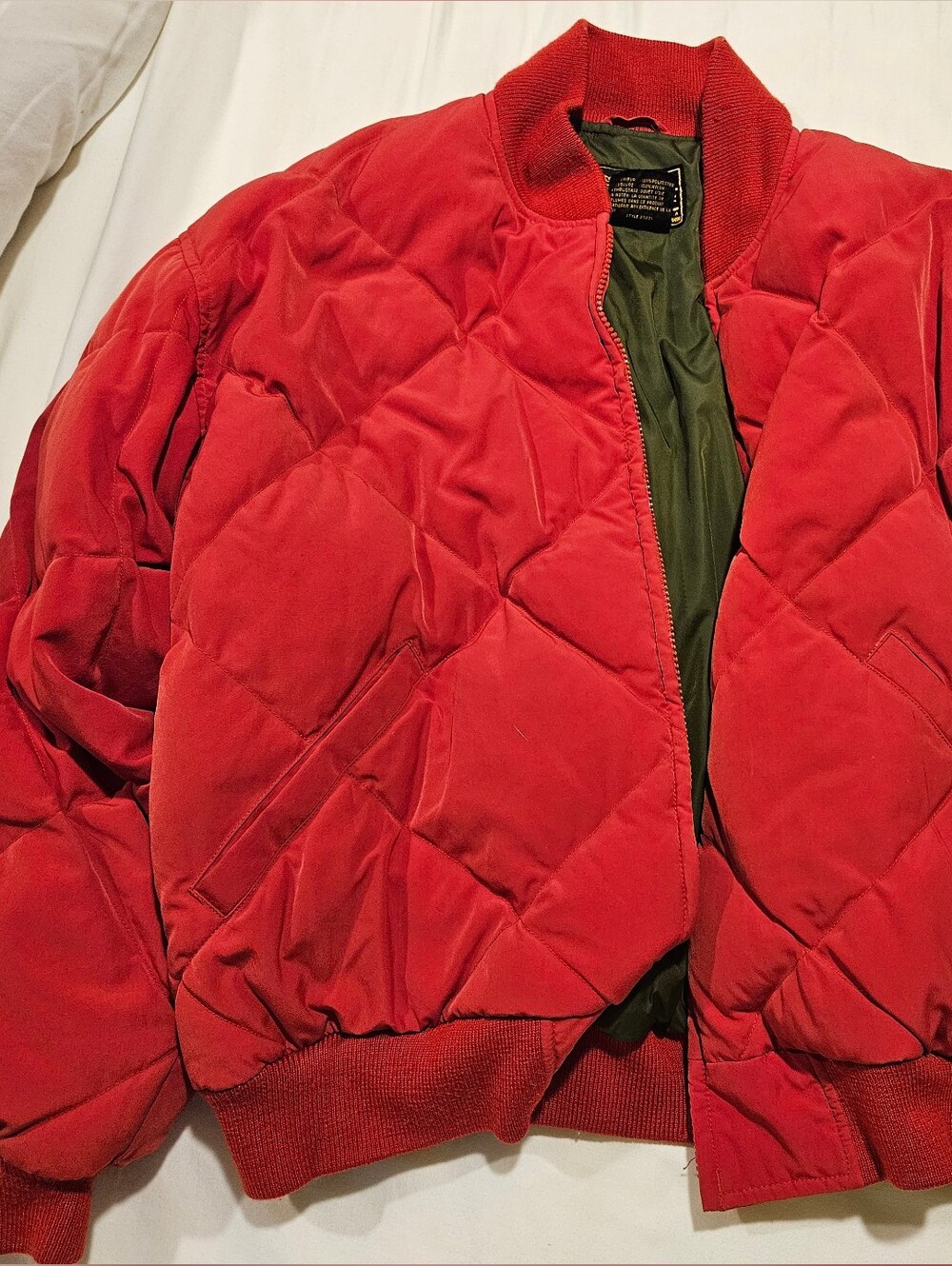 Vintage Eddie Bauer Red Quilted Bomber Goose Down Jacket